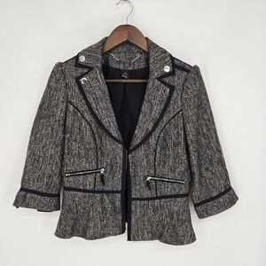 White House Black Market Wool Blend Tweed Blazer 3/4 Sleeve Cropped 6